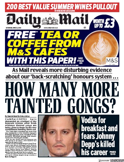 Daily Mail Newspaper Front Page for 23 June 2018