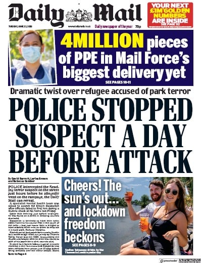 Daily Mail Newspaper Front Page for 23 June 2020