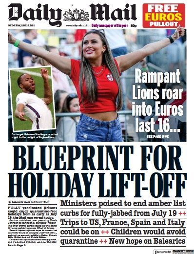 Daily Mail (UK) Newspaper Front Page for 23 June 2021