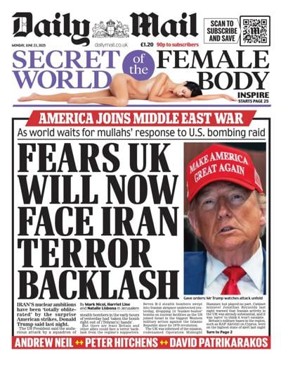 Daily Mail (UK) Newspaper Front Page for 23 June 2025