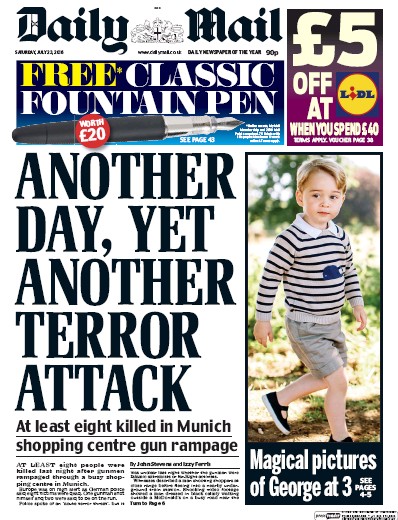 Daily Mail Newspaper Front Page for 23 July 2016