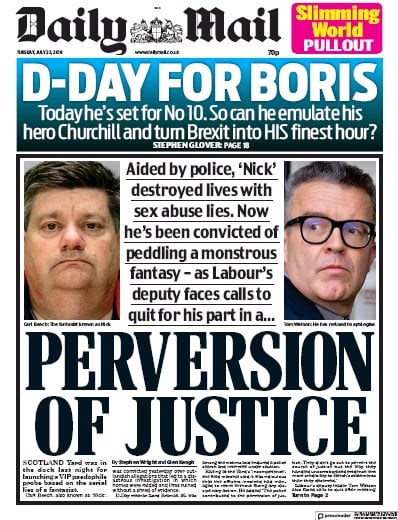 Daily Mail Newspaper Front Page for 23 July 2019