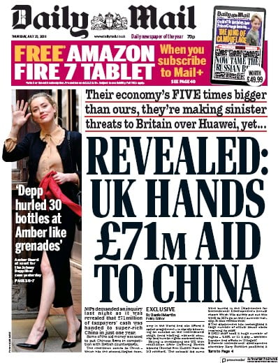 Daily Mail Newspaper Front Page for 23 July 2020