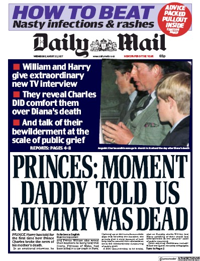 Daily Mail Newspaper Front Page for 23 August 2017
