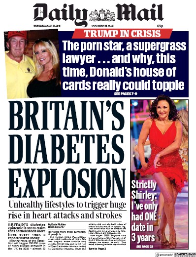 Daily Mail (UK) Newspaper Front Page for 23 August 2018