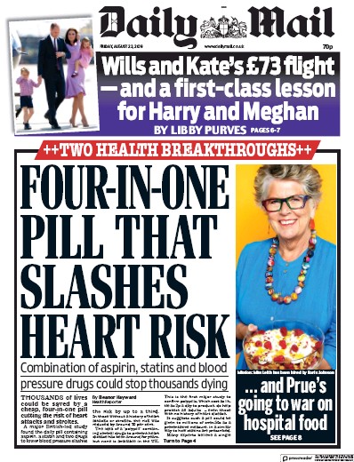Daily Mail Newspaper Front Page for 23 August 2019