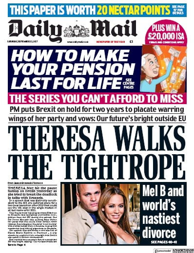 Daily Mail (UK) Newspaper Front Page for 23 September 2017