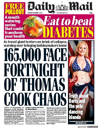 Daily Mail (UK) Newspaper Front Page for 23 September 2019