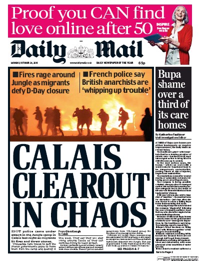 Daily Mail (UK) Newspaper Front Page for 24 October 2016