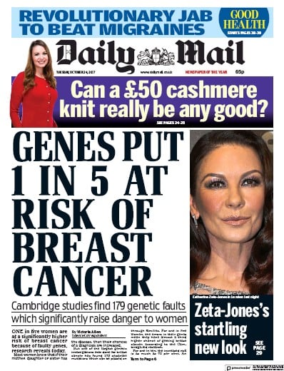 Daily Mail Newspaper Front Page for 24 October 2017