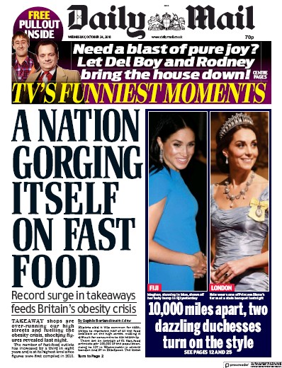 Daily Mail Newspaper Front Page for 24 October 2018