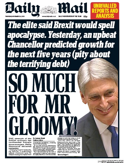 Daily Mail Newspaper Front Page for 24 November 2016