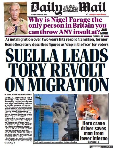 Daily Mail (UK) Newspaper Front Page for 24 November 2023