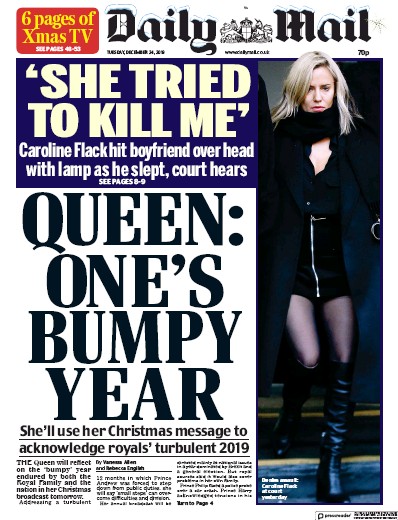 Daily Mail Newspaper Front Page for 24 December 2019