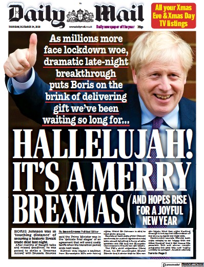 Daily Mail (UK) Newspaper Front Page for 24 December 2020