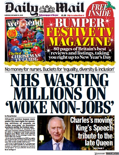 Daily Mail Newspaper Front Page for 24 December 2022