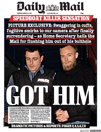 Daily Mail Newspaper Front Page for 24 January 2019