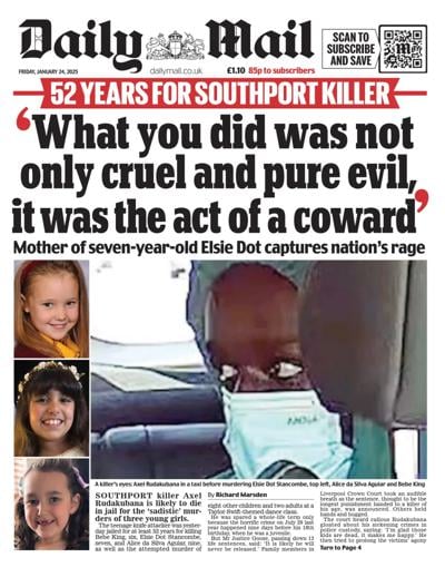 Daily Mail (UK) Newspaper Front Page for 24 January 2025