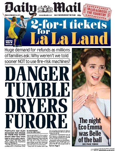 Daily Mail (UK) Newspaper Front Page for 24 February 2017