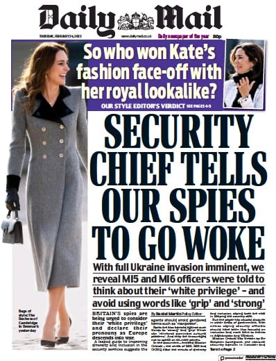 Daily Mail Newspaper Front Page for 24 February 2022