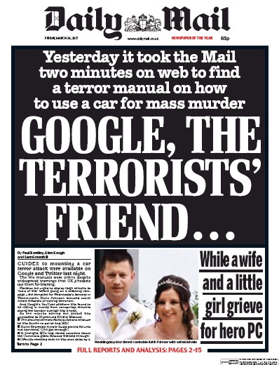 Daily Mail Newspaper Front Page for 24 March 2017