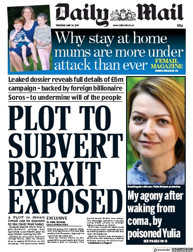 Daily Mail Newspaper Front Page for 24 May 2018