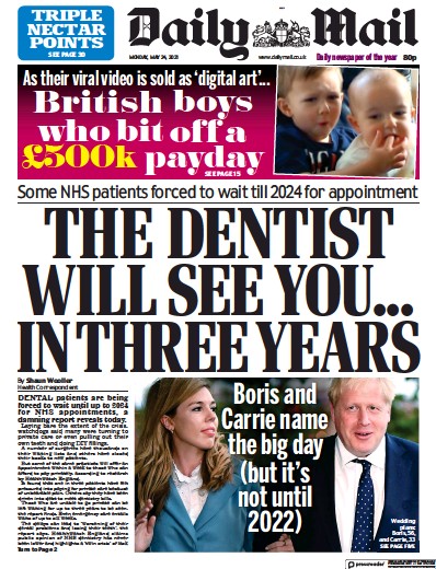 Daily Mail (UK) Newspaper Front Page for 24 May 2021