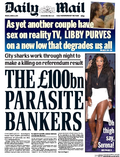 Daily Mail Newspaper Front Page for 24 June 2016
