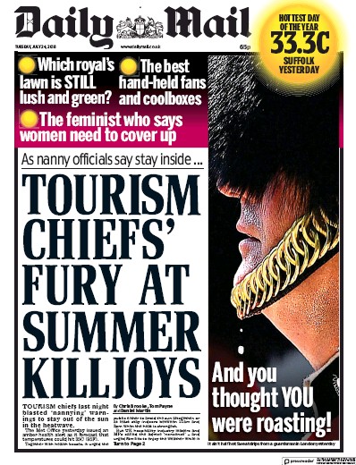Daily Mail Newspaper Front Page for 24 July 2018