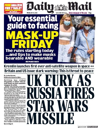 Daily Mail Newspaper Front Page for 24 July 2020