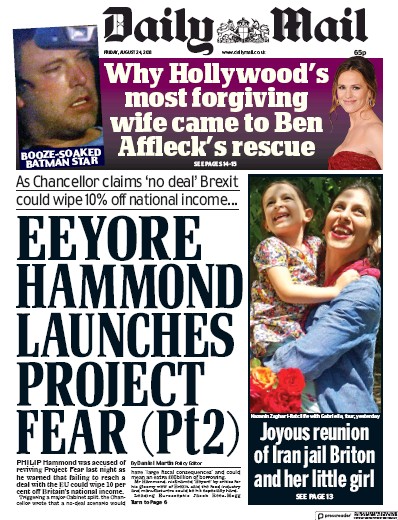 Daily Mail Newspaper Front Page for 24 August 2018