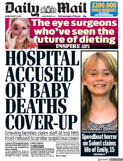 Daily Mail Newspaper Front Page for 24 August 2020