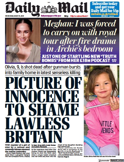 Daily Mail (UK) Newspaper Front Page for 24 August 2022
