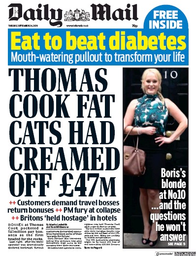 Daily Mail (UK) Newspaper Front Page for 24 September 2019