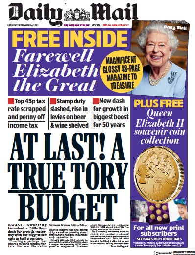 Daily Mail (UK) Newspaper Front Page for 24 September 2022