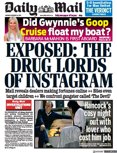 Daily Mail (UK) Newspaper Front Page for 25 October 2021