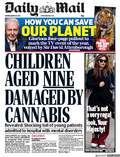 Daily Mail Newspaper Front Page for 25 March 2019