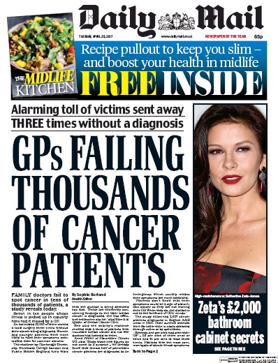 Daily Mail Newspaper Front Page for 25 April 2017
