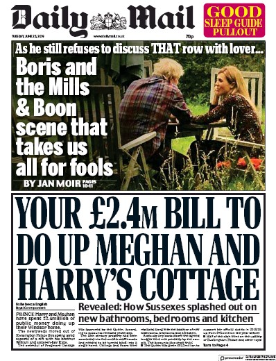 Daily Mail (UK) Newspaper Front Page for 25 June 2019