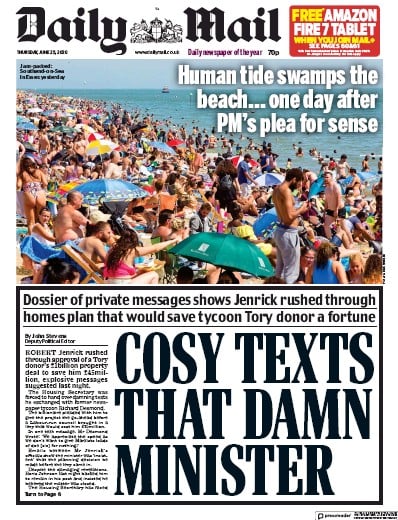 Daily Mail (UK) Newspaper Front Page for 25 June 2020