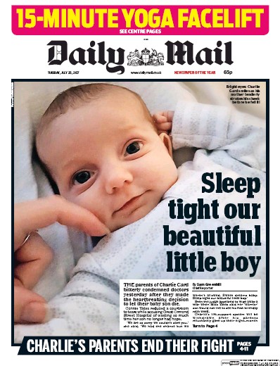 Daily Mail Newspaper Front Page for 25 July 2017