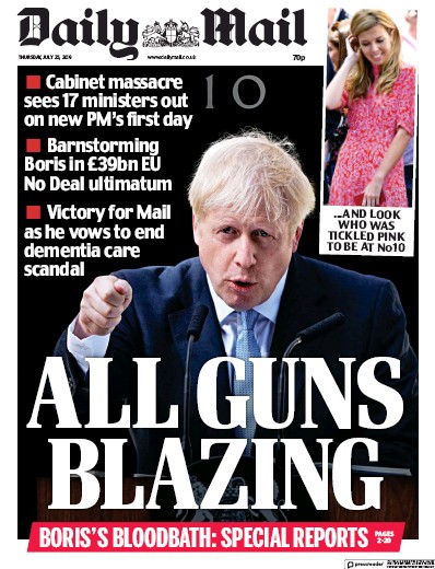 Daily Mail Newspaper Front Page for 25 July 2019
