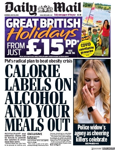 Daily Mail (UK) Newspaper Front Page for 25 July 2020