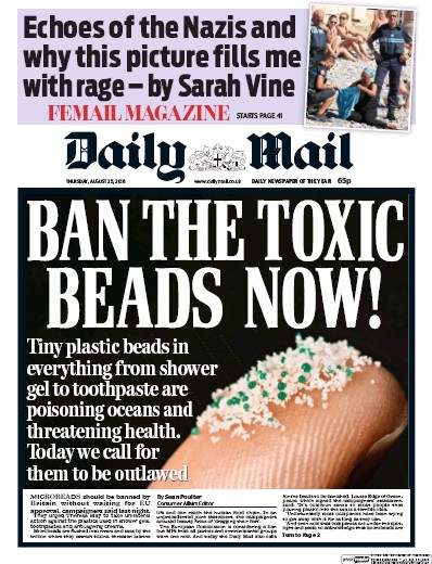 Daily Mail Newspaper Front Page for 25 August 2016