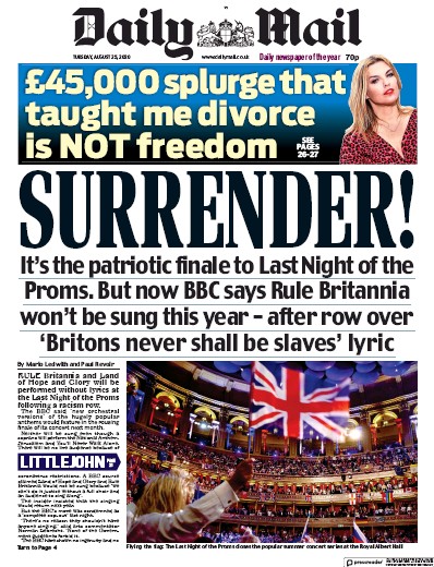 Daily Mail Newspaper Front Page for 25 August 2020