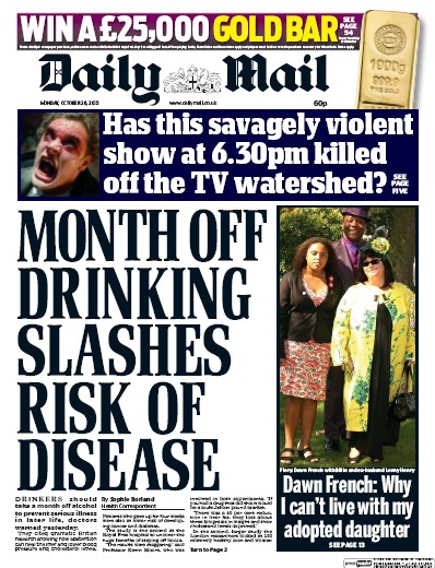 Daily Mail Newspaper Front Page for 26 October 2015
