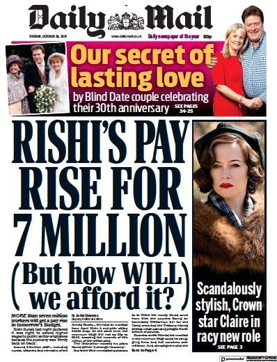 Daily Mail (UK) Newspaper Front Page for 26 October 2021