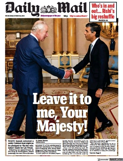 Daily Mail Newspaper Front Page for 26 October 2022