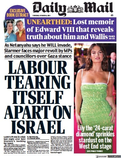Daily Mail (UK) Newspaper Front Page for 26 October 2023