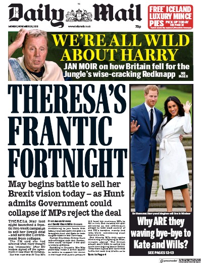 Daily Mail Newspaper Front Page for 26 November 2018